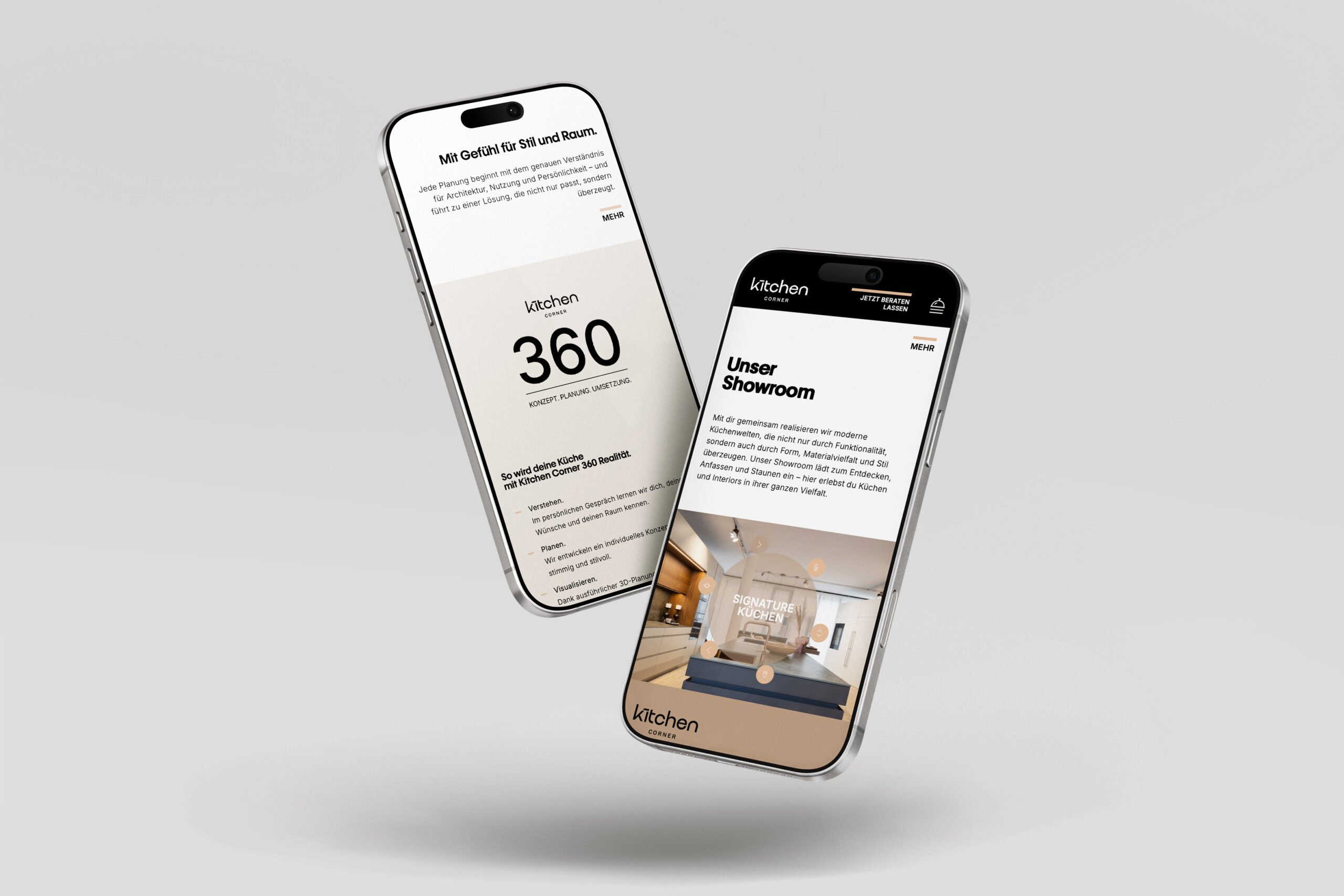 Website der Kitchen Corner auf zwei iPhones