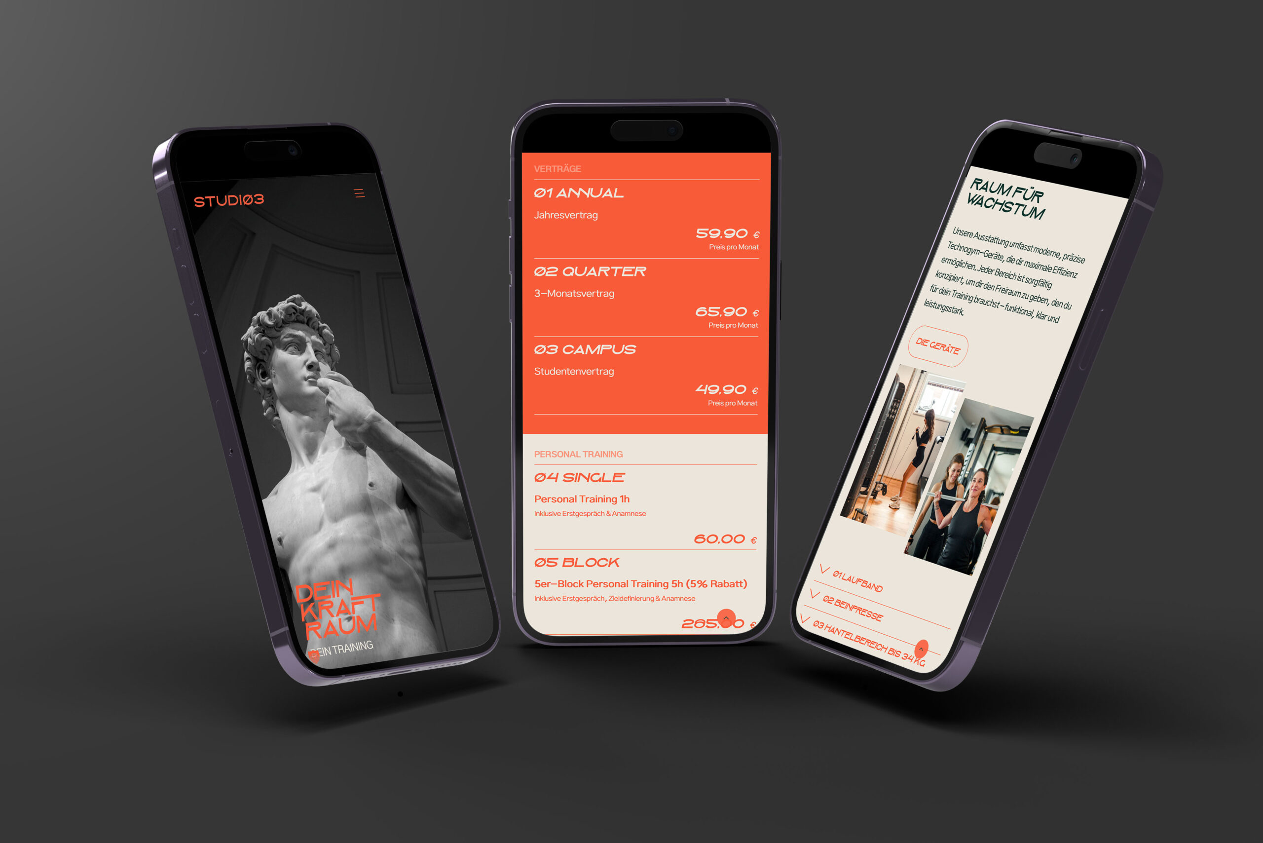 Website Mockup auf drei iPhones